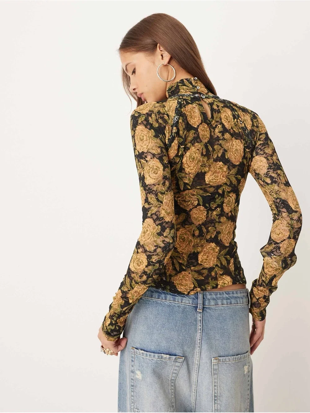 NWOT Free People Lyric Floral Lace Mock Neck Top
